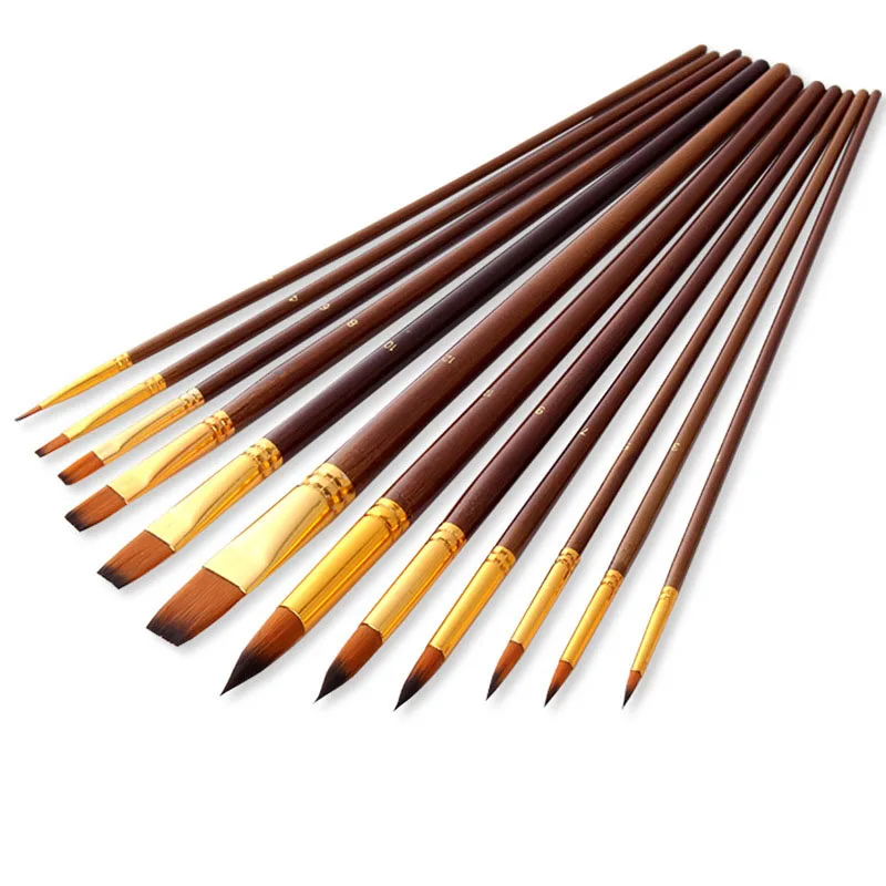 12pcs Long Handle Artist Paint Brushes Set Round and Flat Nylon Hair Paintbrush for Oil Acrylic Watercolor Gouache Art Supplies artsecret acrylic oil painting brushes no 4503 chungking bristle stainless ferrule long handle artistic tools art supplies