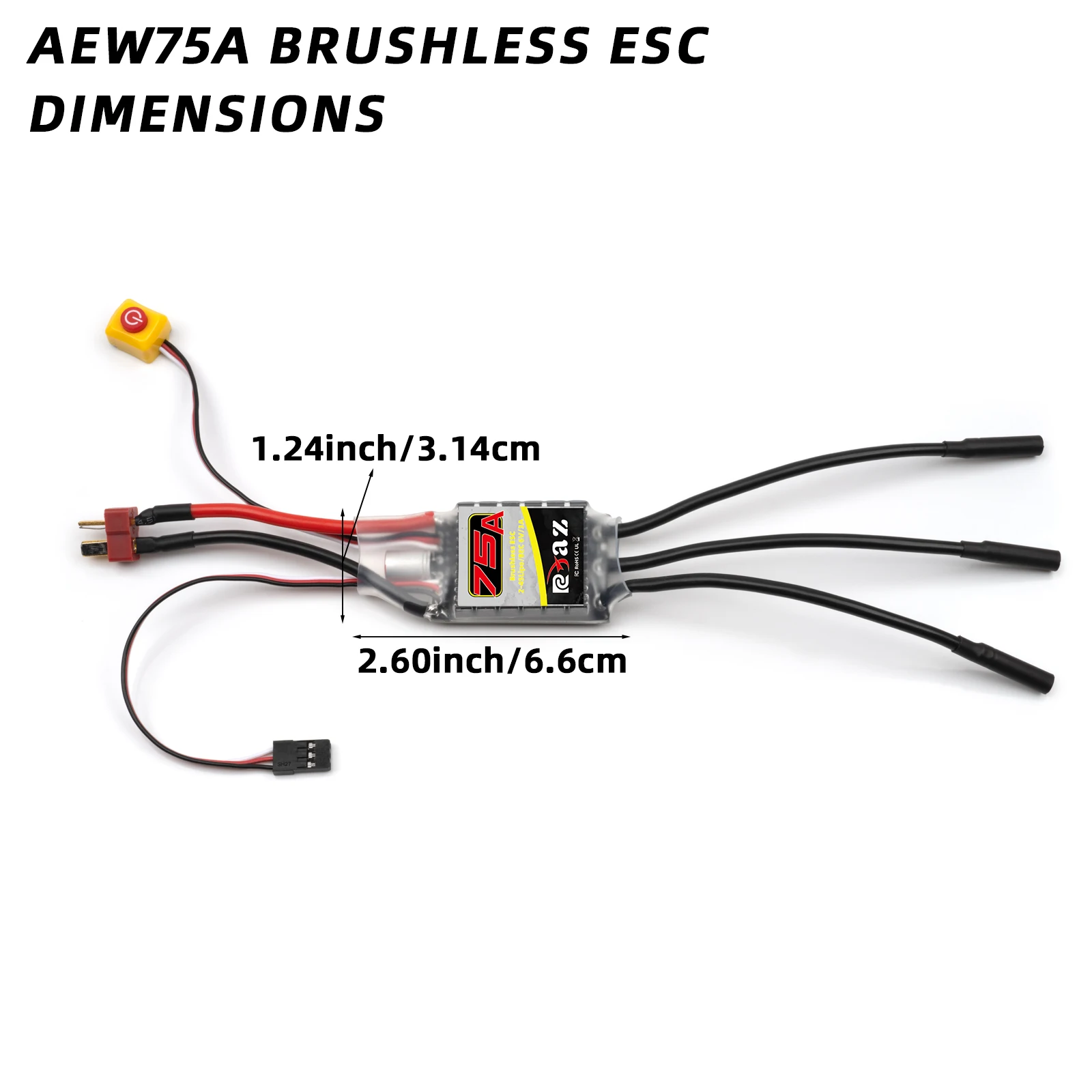 Contrôleur ESC 75A pour Voiture RC, 2-3S Lipo, BEC 6V/2A