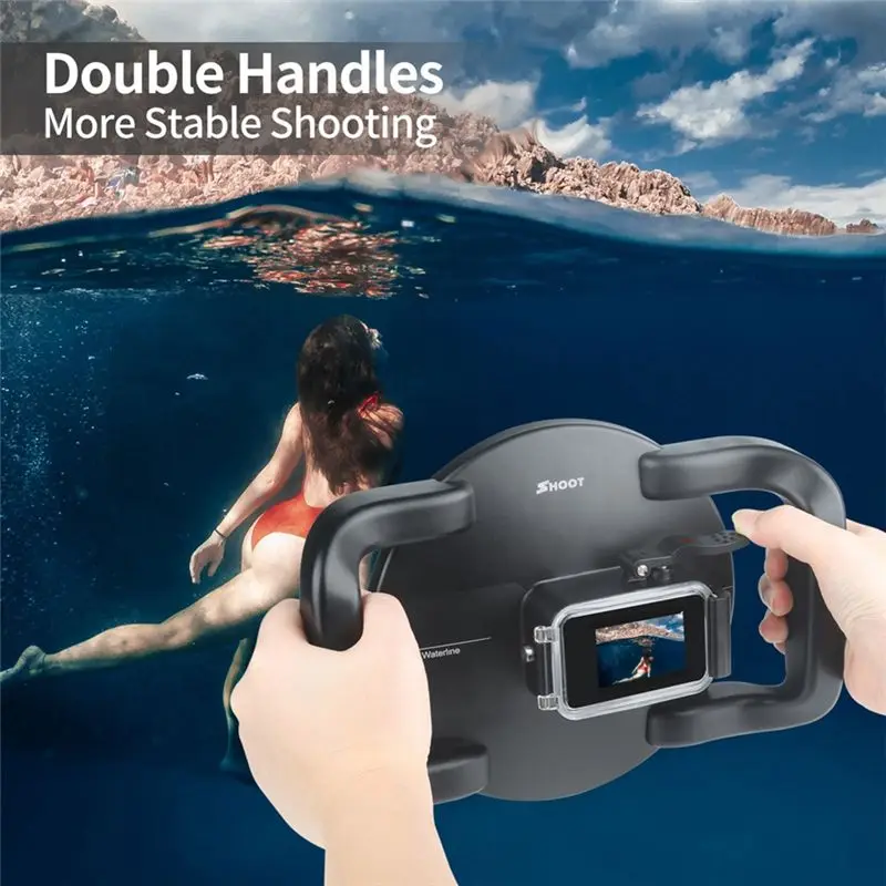 M05K 유용한 듀얼 핸드헬드 돔 포트 DJI 액션 카메라 렌즈 액세서리용 트리거가 있는 방수 다이빙 하우징 케이스 커버