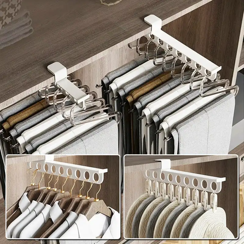 Pull Out Closet Organizer Household Pulling Slide Track Pants Rack Wardrobe Clothes Organizers For Space Saving and Storage clothes rack