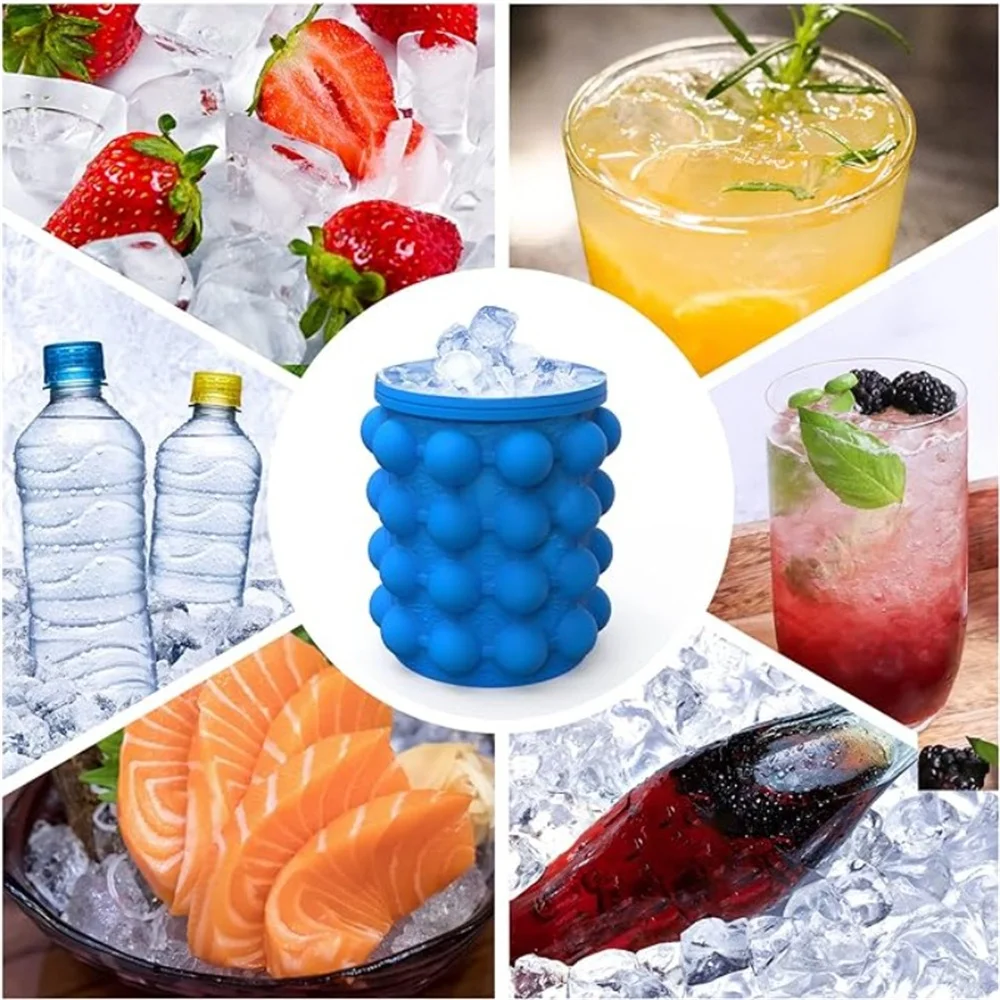 Ice Cube Mold Ice Trays Silicone Bucket Cup with Lid 2 in 1 Cube Maker for Frozen Cocktail Whiskey