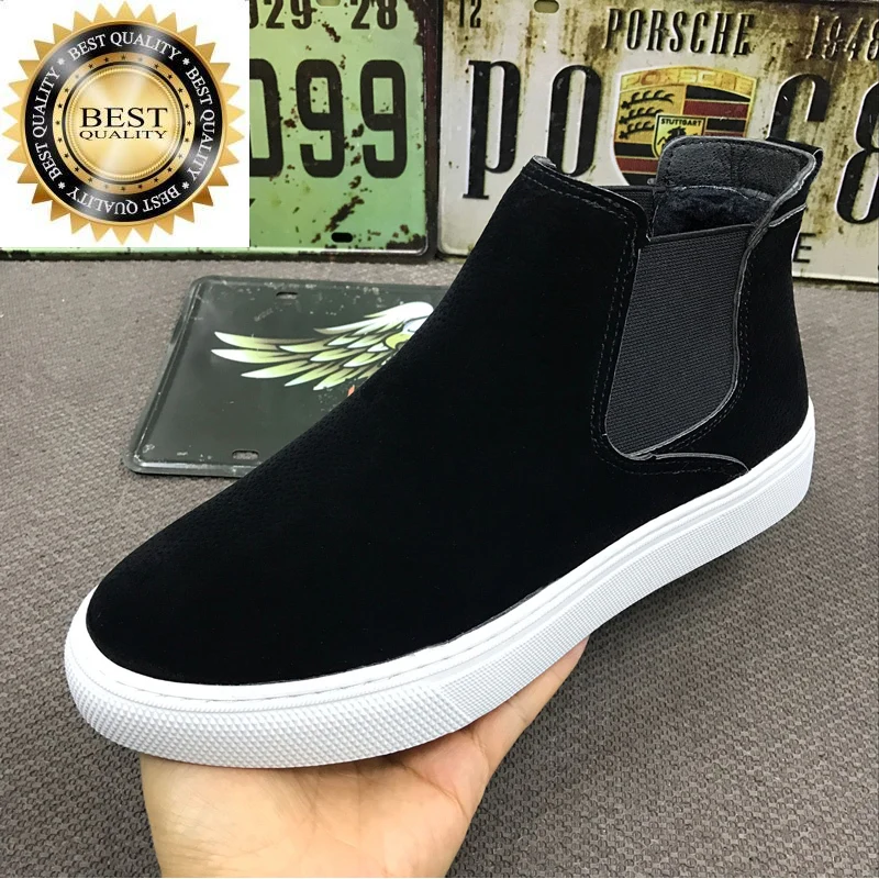 

fashion chelsea boots cow men suede leather shoes flats shoe black platform ankle boot cowboy botas masculinas zapatos de hombre