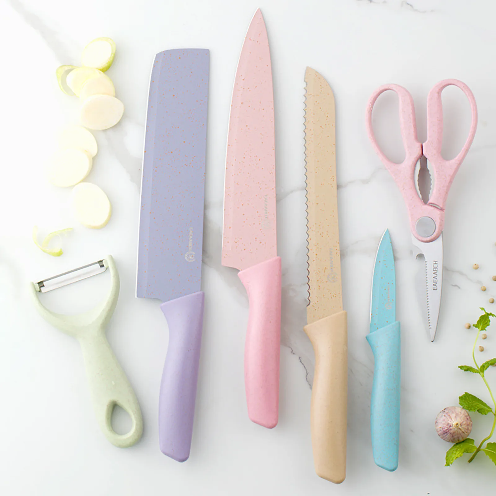 6pcs/sets Colorful Kitchen Knives Set Stainless Steel Kitchen