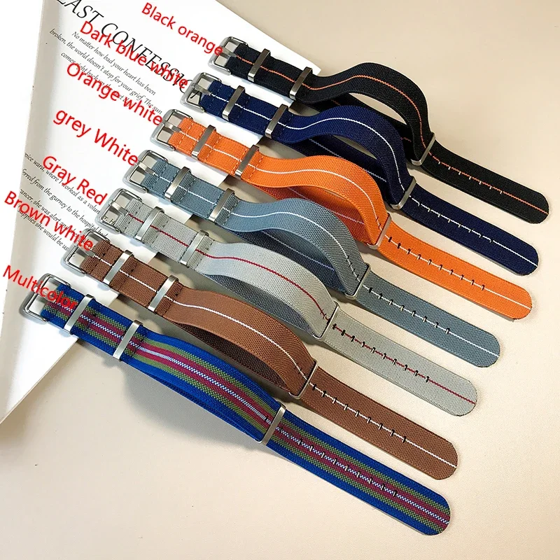 Bi-Color French Parachute Nylon Elastic Watch Strap - Military Style Bracelet