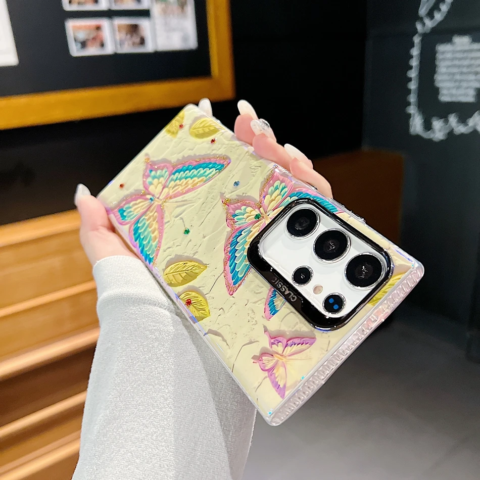 High Quality Glitter Butterfly Flower Hard Case For Samsung Galaxy A55 A35 A54 A34 A25 A15 S23 S24 Ultra S25 Plus Protector Cover_voghion.com