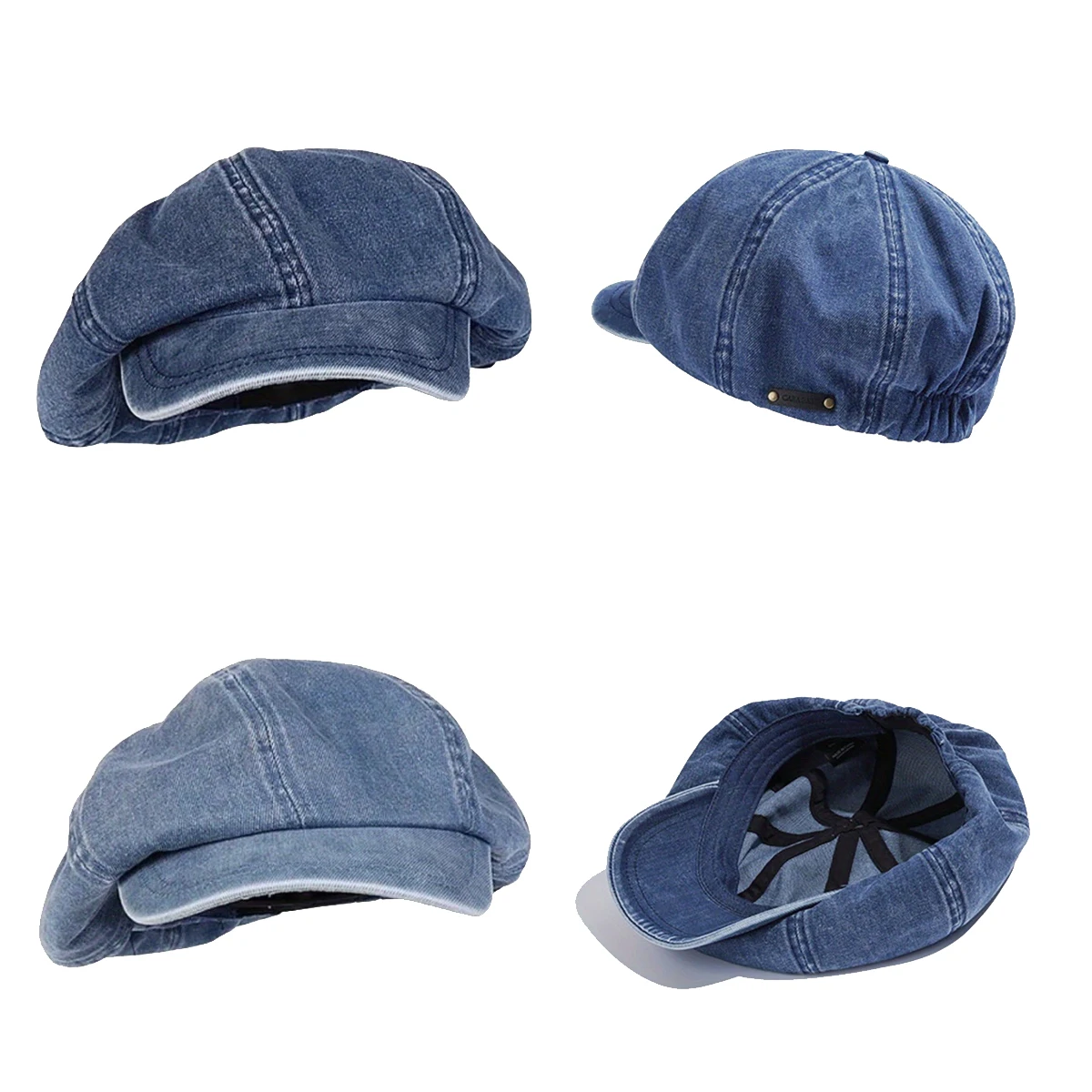 Big Head Circumference Octagonal Hat High Elasticity Elastic Retro Label Design Baret Washed Denim Trendy Versatile Artist Hat