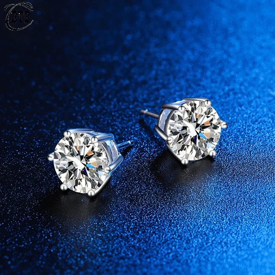 Real Moissanite 925 Sterling Silver Stud Earrings