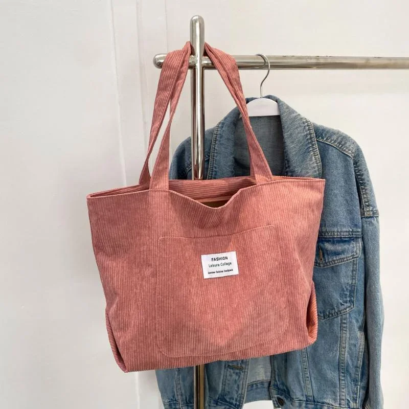 Bolso de hombro de gran capacidad de terciopelo a rayas para mujer, bolso de mano Retro de Color sólido, tendencia urbana, 2023