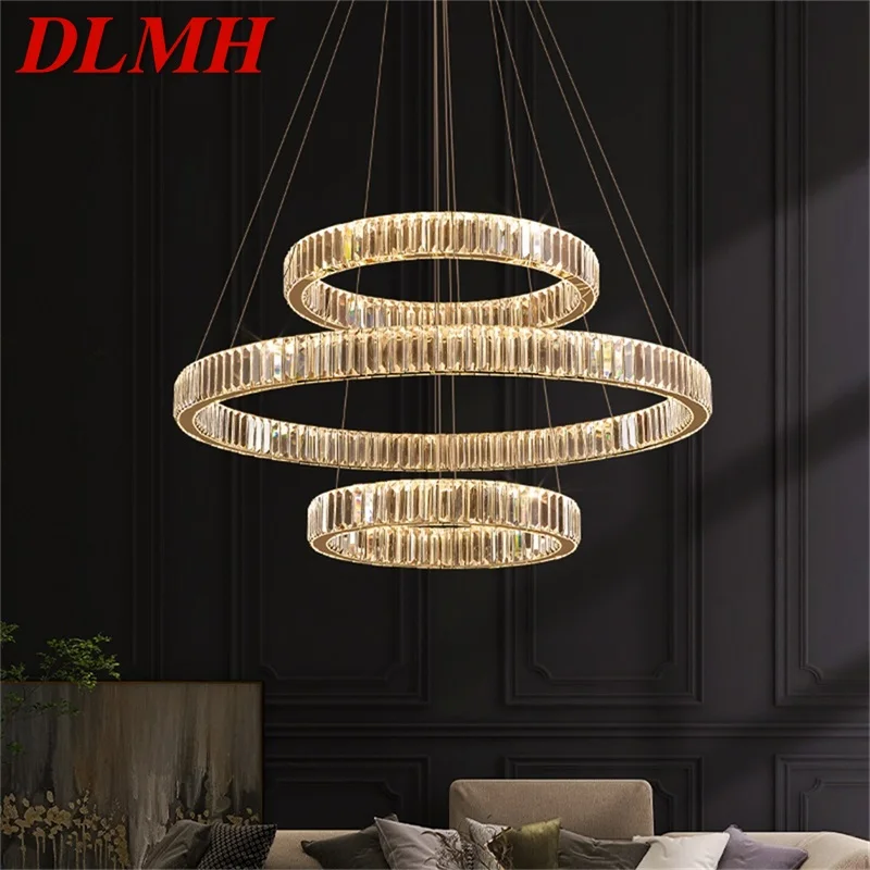 

DLMH Modern Pendant Lamp LED Round Luxury Gold Hanging Decorative Chandelier Fixtures For Hotel Living Room