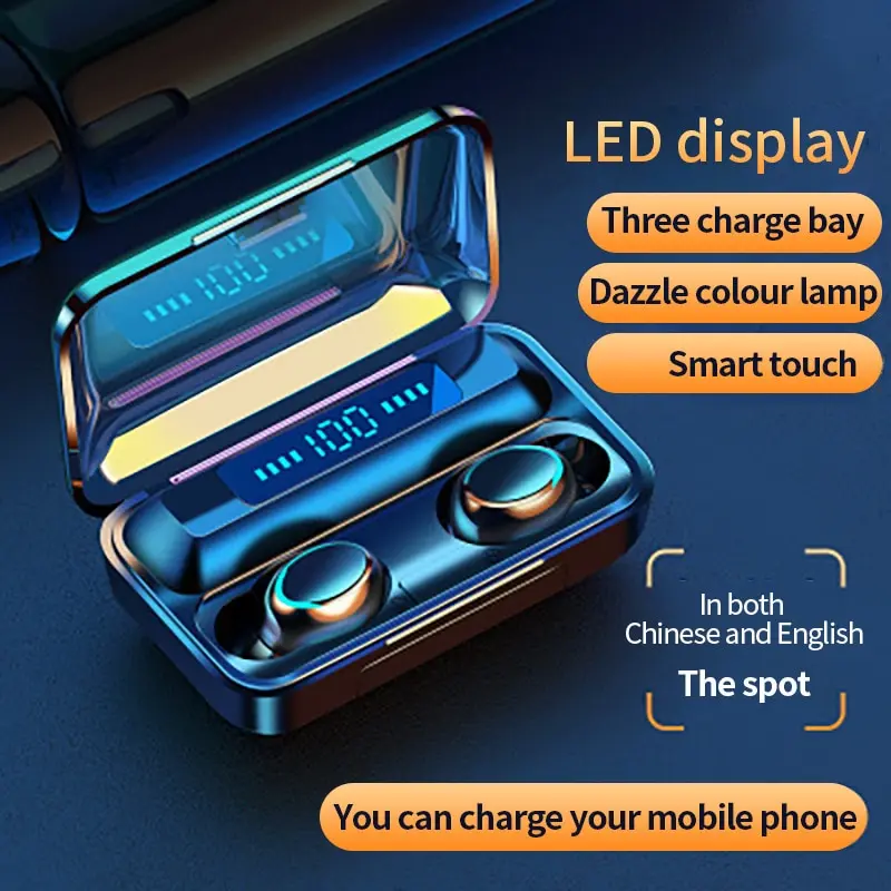 Wireless Earphones Bluetooth Earphones Wireless Bluetooth Earphones Bluetooth Headphones Wireless Bluetooth Headphones Wireless Headset New Explosion Model F9 Wireless Bluetooth Headset Binaural English Cross Border Private Model TWS Power Display Touch 5.0