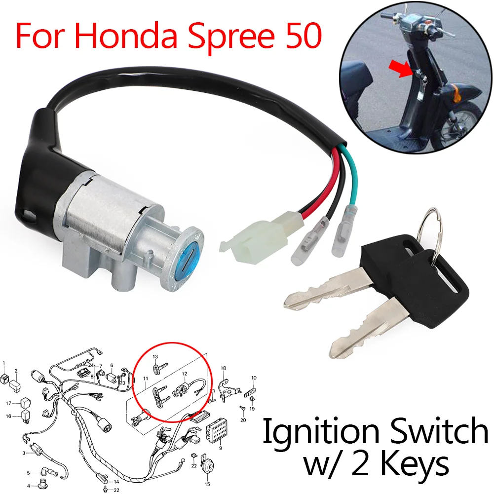Scooter Ignition Switch With 2 Keys Harness Kit For Honda 19841987