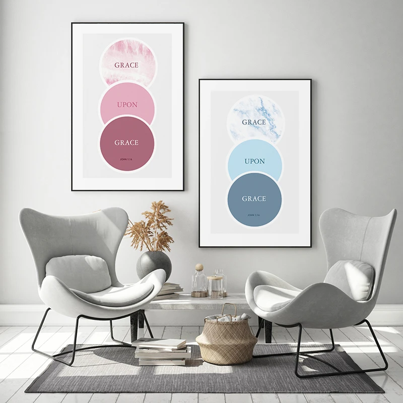 

Grace Upon Grace Poster and Print Circle Christian Quote Canvas Painting Decorative Pictures Wall Decor for Home Decoration
