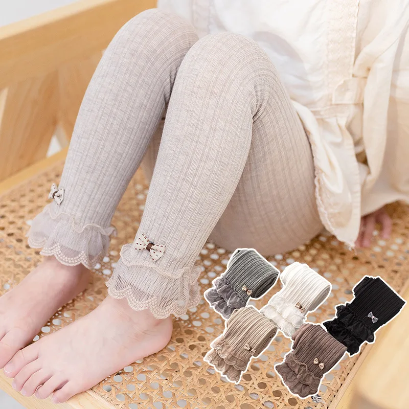 Infant Girl Combed Cotton Trousers Mesh Lace Socks Leggings Autumn - Main Image