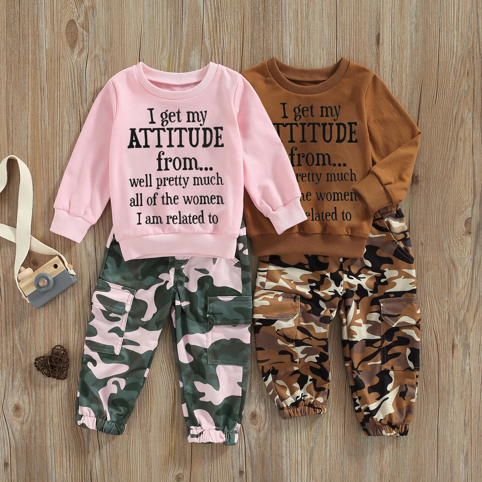 

2024 Fashion Toddler Baby Girls Fall Clothes Letter Print Long Sleeve Sweatshirt and Stretch Camouflage Pants Set 2 Piece Outfit
