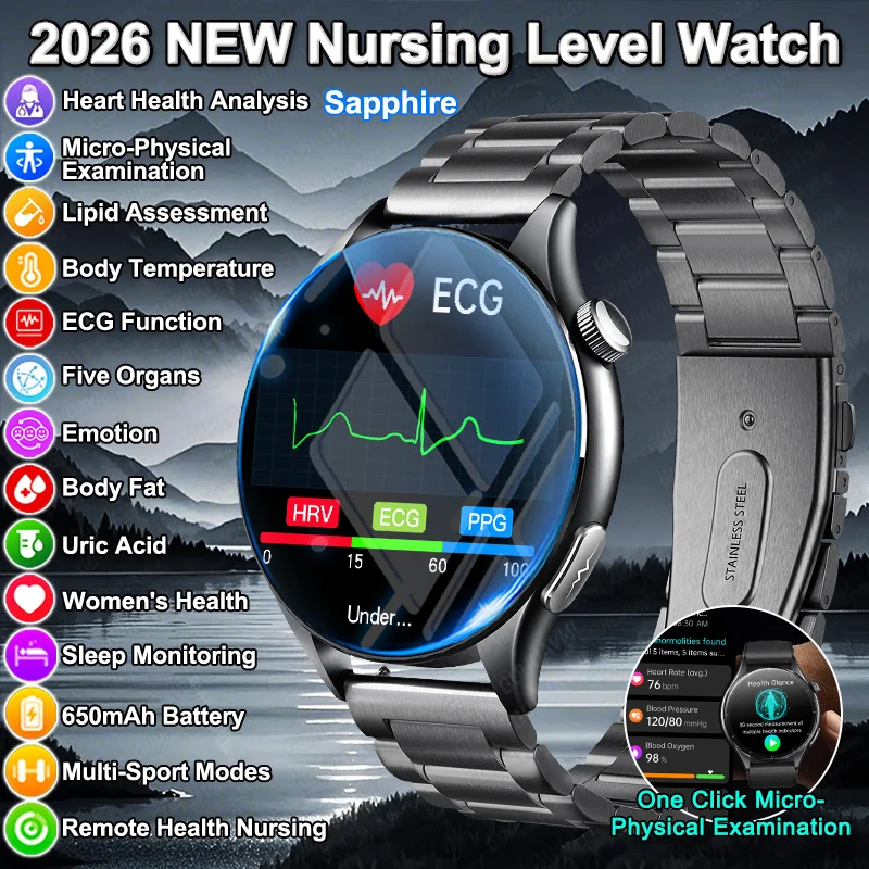2026 New Health Glance Uric Acid Blood Pressure Blood Oxygen Body Analysis Smart Watch ECG+PPG Clock Smart Watches man For IOS 1