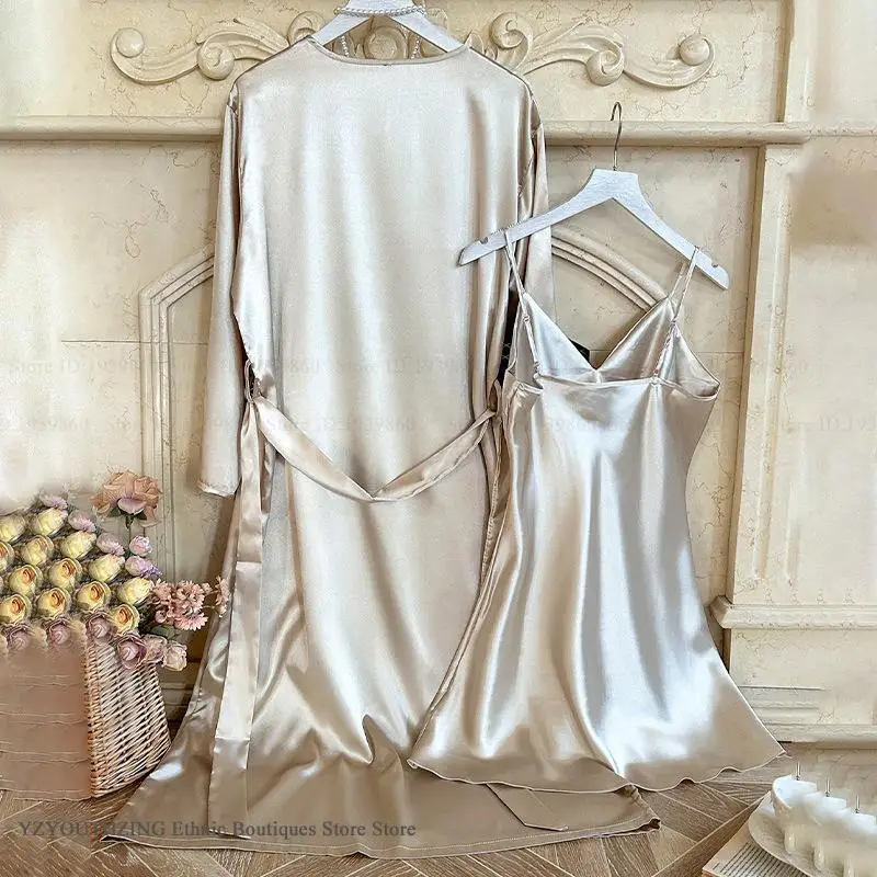 Bride Wedding Robe Dress Suit Women Rayon Bathrobe Gown Sleep Set Summer Homewear Sleepdress Casual Kimono Sleepwear Nightgown ﻿