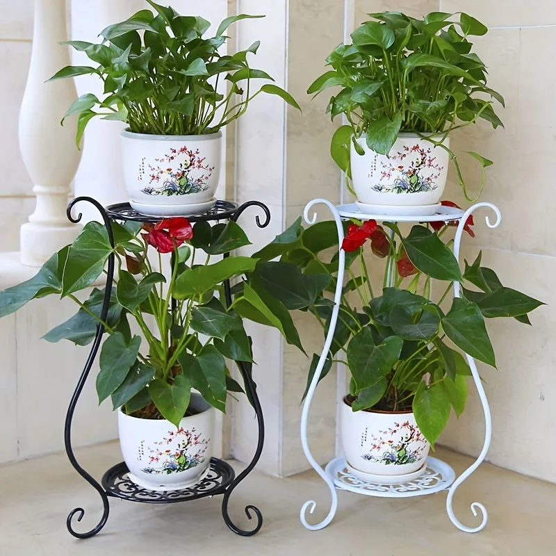 Wooden Flower Shelf Plant Stand Simple Stylish Double-Layer European-Style Multi-Functional Floor-to-Ceiling 1pc