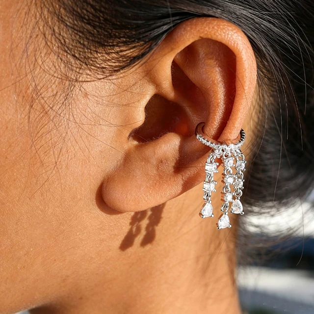 Boucles d'Oreilles Double 2 Piercing pour Femme, Goutte d'Eau, Tendance, Romantique, 5A CZ, Station Link, JoTassel, 1 Pièce