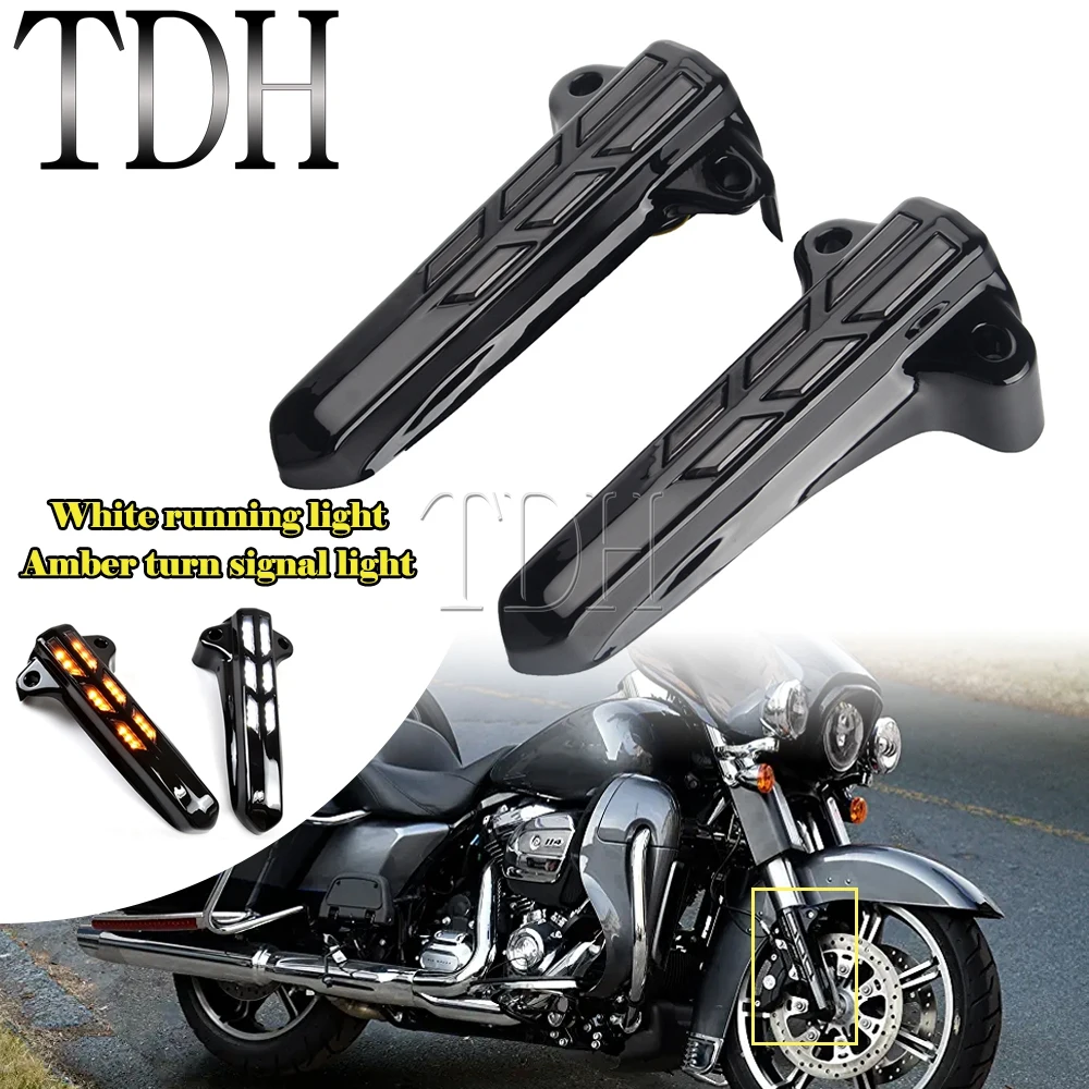 

LED Front Fork Leg Slider Cover For Harley Touring Road King Electra Street Glide Ultra Limited FLHT FLHX FLHR 14-19 Fork Light