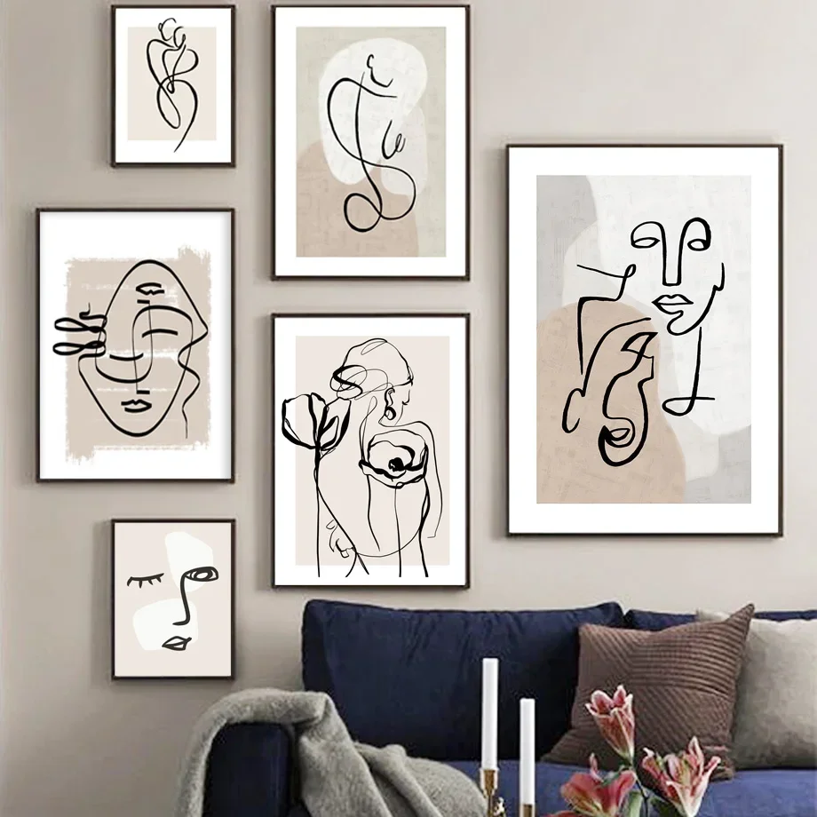 Abstract Girl Figures Lines Face Back Nordic Posters And Prints Wall Art Canvas Painting Wall Pictures For Living Room Decor
