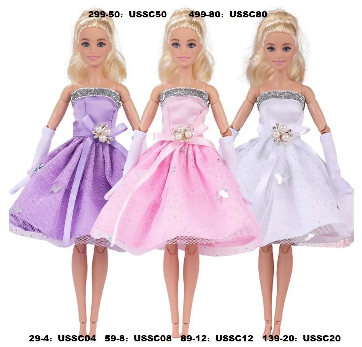 귀여운 패션 인형 소매 원피스, 어린이 장난감 의류 미니어처 액세서리, 바비 DIY 소녀 생일 선물, 30 cm, 3 가지 아이템