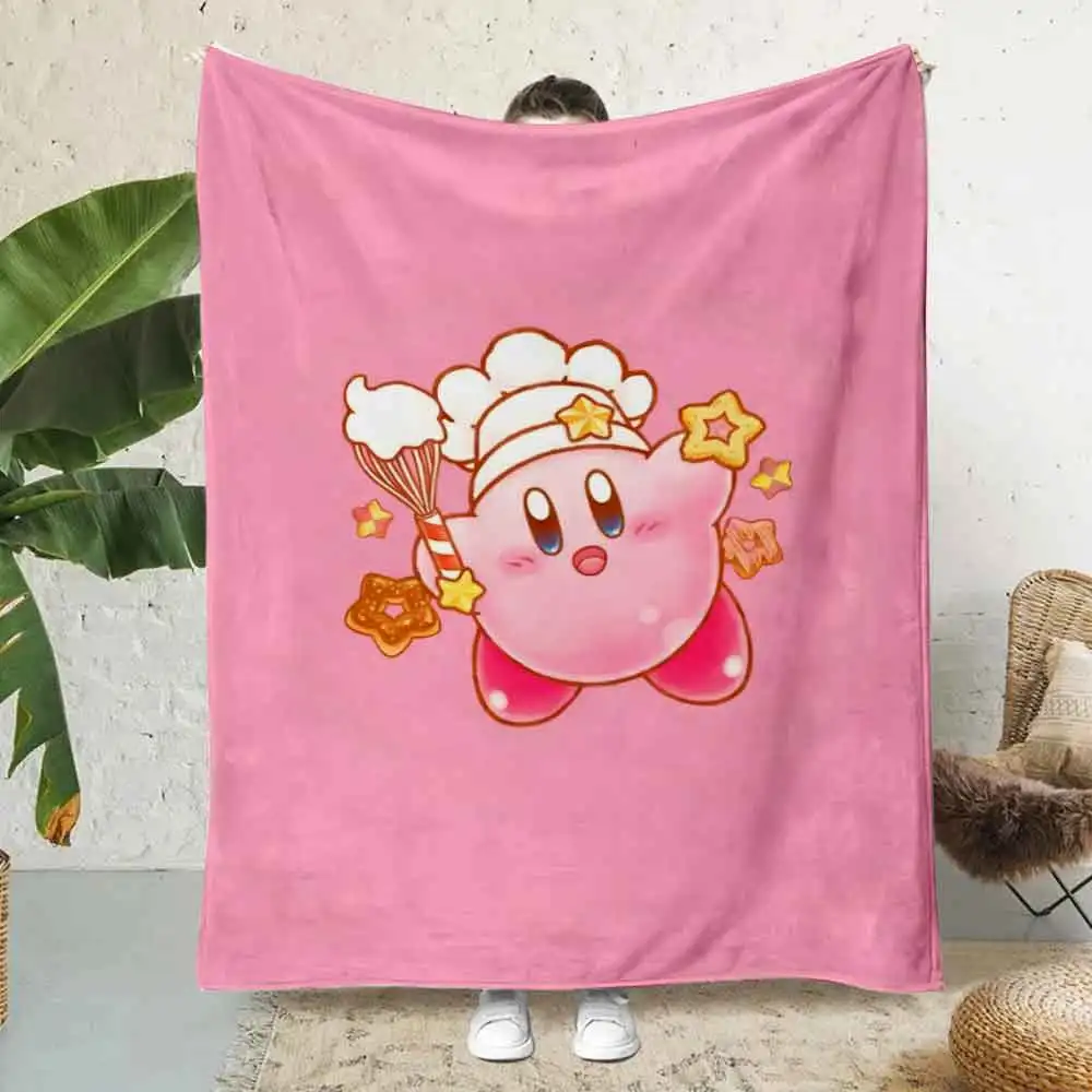 Cartoon Stars K-Kirby Wave Printed Blanket Picnic Blankets Warm Blanket Soft and Comfortable Blanket Home Travel Birthday Gift 4