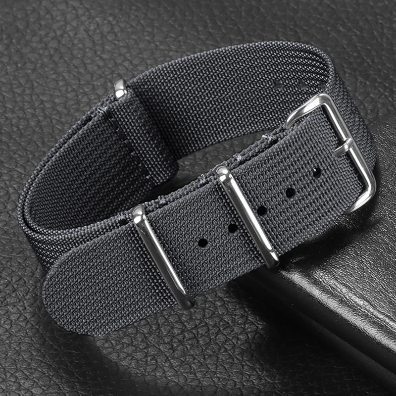 Vintage Striped Nylon Watch Strap with Durable Canvas and Metal Buckle