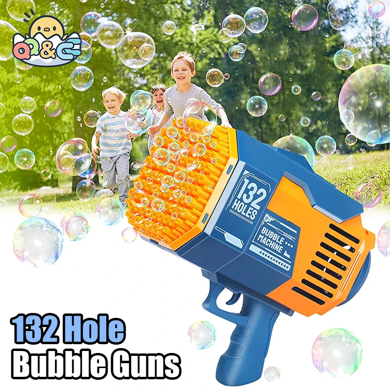 AutomaticBubbleGunRocket73132HolesSoapBubblesMachineGunShapeBlowerWithLight