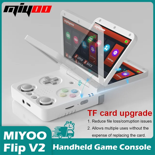 【Brand+】MIYOO Flip V2 Handheld Game Players 3.5''IPS Screen Linux System Onion OS Video Game Consoles Free Storage Bag Gamer