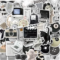 10/50PCS Ins Style Apathy Black White Simple Decals Cute Stickers Aesthetic Phone Notebook Suitcase Laptop Fridge Wall Sticker 1
