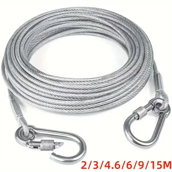 Double-headed Dog Tie Out Cable Leash ,raction rope with metal buckle steel wire anti-rust training collar,Outdoor Dogs Strap