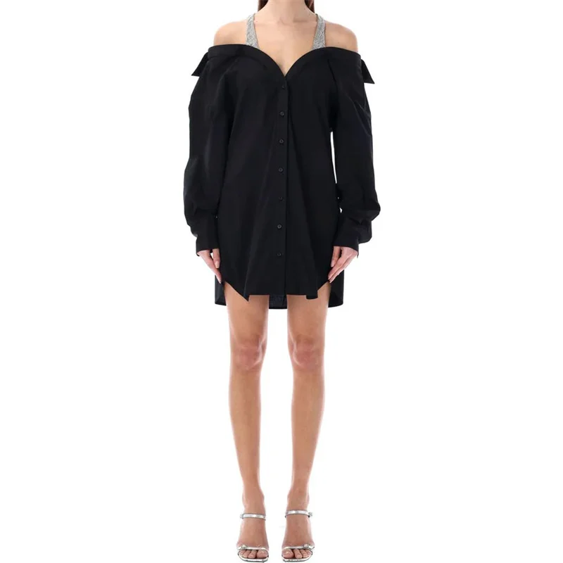 

fashion summer dresses 2024 Rhinestone shirt dress long dresses with sleeves Elegant dresses for women Off shoulder mini skirt