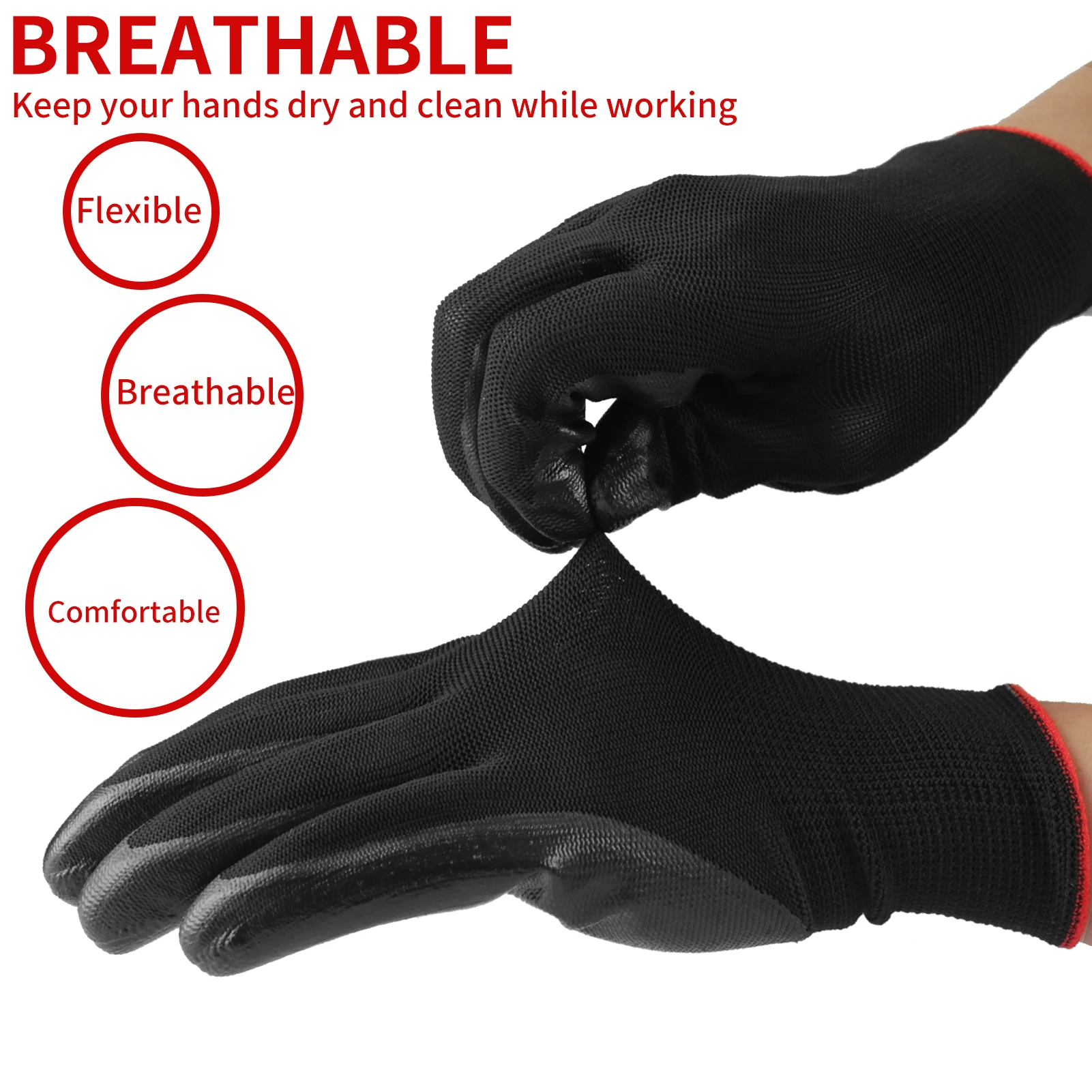 12Pairs Nitrile Coated Nylon Work Gloves Garden Man Safety Gloves