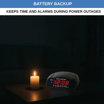 Red LED Digital Alarm Clock with AM/FM Radio, Loud Buzzer for Heavy Sleepers, Compact Desk or Bedside Clock 5