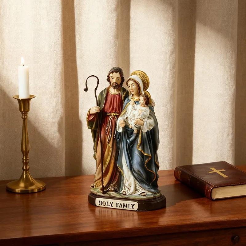 Elegant Sacred Family Figurine - Joseph, Mary, and Baby Jesus Home Décor Sculpture for Warm and Inviting Living Spaces