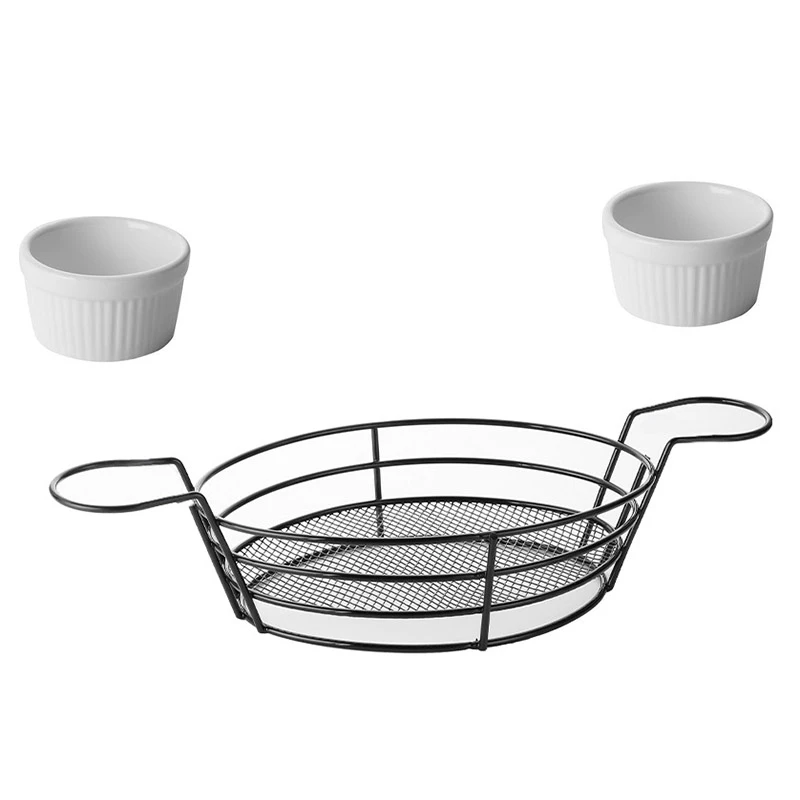 

Stainless Steel Basket Snack Potato Chips Barrel Container Tableware Food Frying Basket French Fries Container (Black)