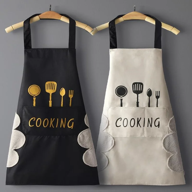 

Aprons Kitchen Waterproof Oilproof Can Wipe Hands with Pocket PVC Home Cooking Cleaning Men and Women Universal Sleeveless Apron