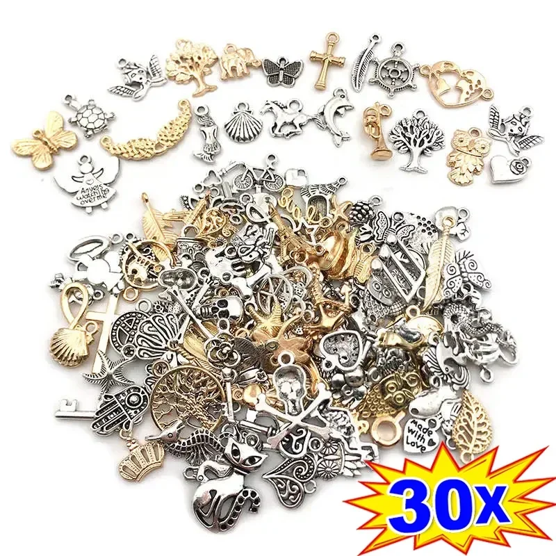 Set 40 Ciondoli Animali Marini In Argento Antico - Perline E Charms Per Bigiotteria Fai Da Te - Collane, Bracciali, Orecchini - Formato Vario 11-29 Mm