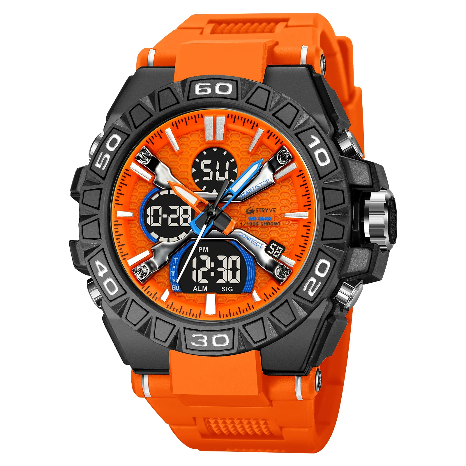 STRYVE Men's Watches 50M Waterproof Clock Alarm Reloj Hombre 8026 Dual Display Wristwatch Quartz Digital Clock Men 3