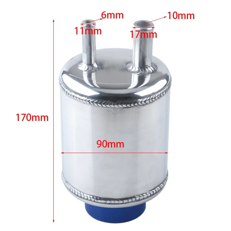 Universal Aluminum Power Steering Surge Tank - Silver Reservoir With Mounting Kit For Honda, Nissan, Subaru & Opel