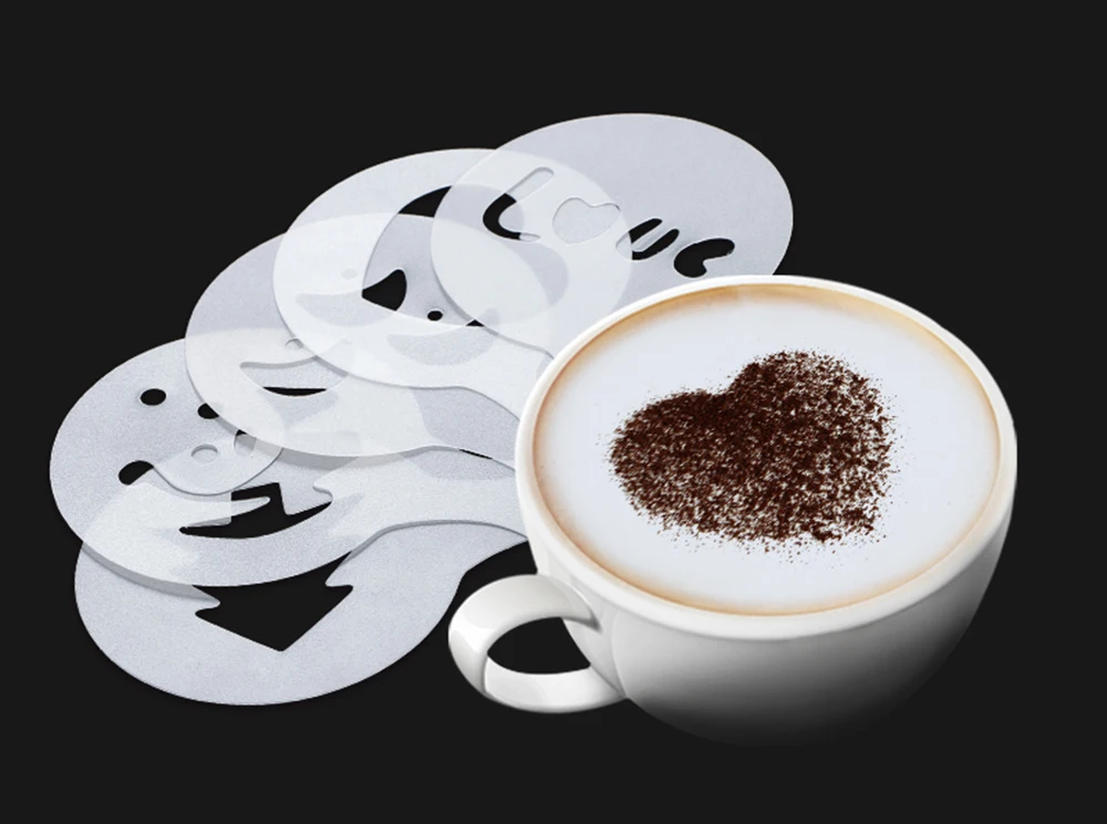 Description Picture 2 of item16PCS Plastic Cafe Foam Template Barista Stencils Mold Coffee Art Needles Stainless Steel latte Garland Needle Powder Sprinkle