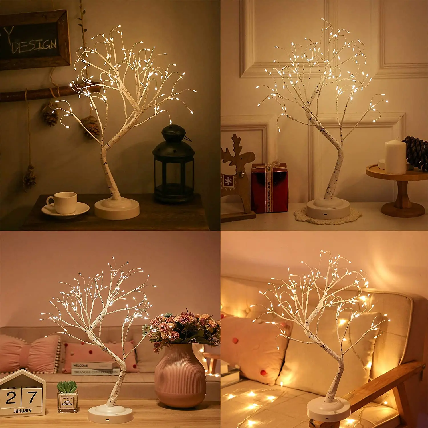 LED Bonsai Tree Light Artificial Lighted Tree, Battery and USB Operated, 6  Hrs Timer, Adjustable Branches (Warm White Glow Silver Branch)