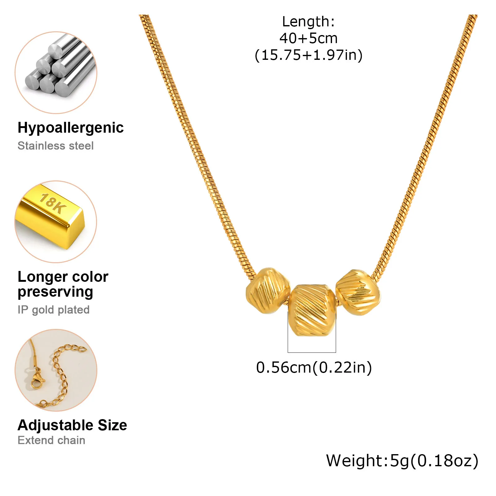Prjewel Transfer-Perlen-Halskette, Edelstahl, Schlangenkette, 3 Eimer-Perlen, Anhänger, Damen-Halskette, Charme, weiblicher Halsschmuck, Neu – Detail 4