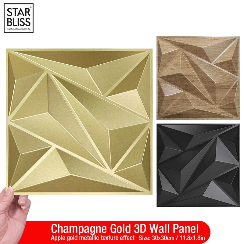30x30 ซม.แชมเปญสีทอง 3D ผนัง Shining Gold 3D สติ๊กเกอร์ติดผนังงานแต่งงานพื้นหลัง wall art ไม้ GRAIN วอลล์เปเปอร์ 1