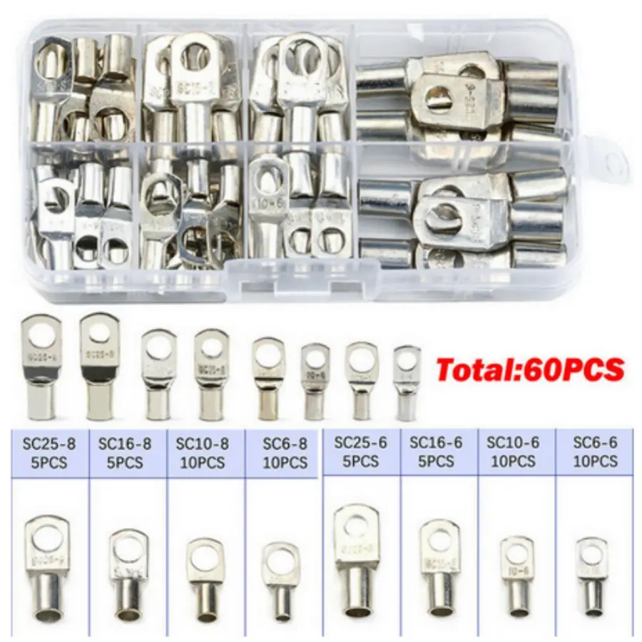 60PCS SC Tinned Copper Lug Ring Wire Connectors Bare Cable Terminal image 10
