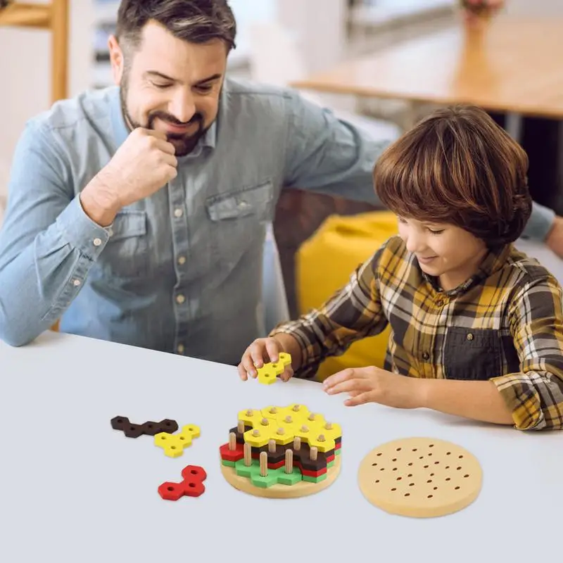 Stacking Hamburger Toy Wooden Educational Fine Motor Play Fake Food Toy Early Development Stacking Activity For Toddler