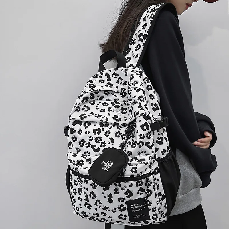 Fashion Cool Lady Leopard School Backpack Women Laptop Nylon Set Bag Girl Cute Travel College Backpack Female Kawaii Trendy Bags