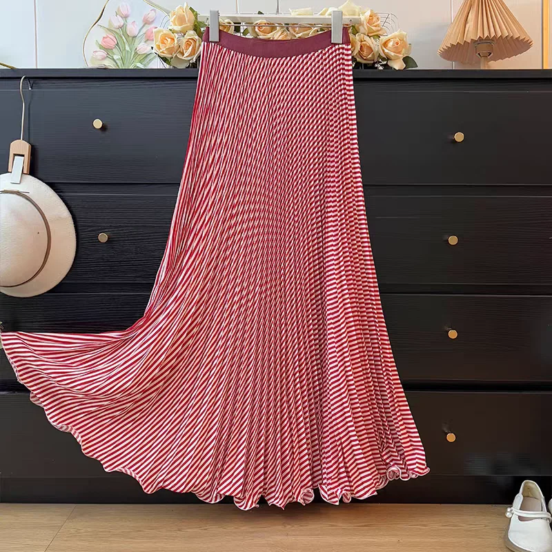 Sweet & Vintage A-Line Pleated Skirts for Tall Women - 2026 Spring Summer High Waist Flowy Skirt