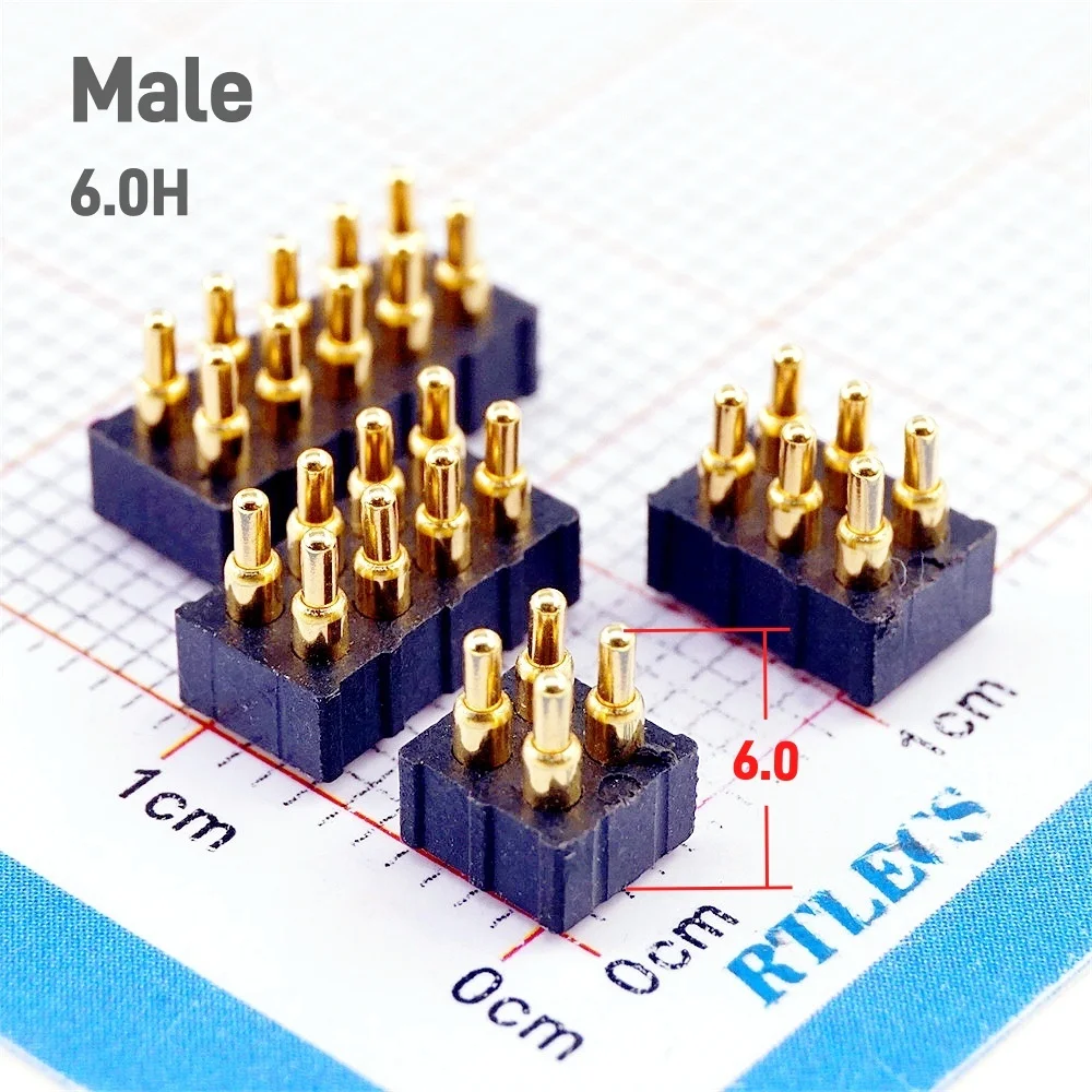 Gold Plated Spring Loaded Pogo Pin Connector with Double Row Mount, 2.0mm Pitch