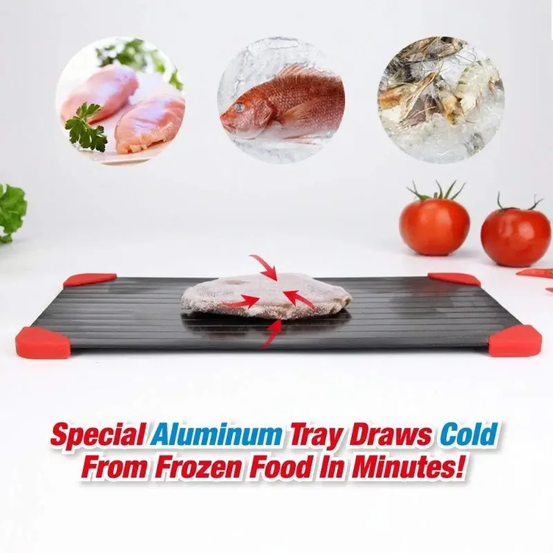 Description Picture 6 of item1pcs Aluminum Alloy Rapid Defrosting Tray Quick Thawing Cold Steak Fish Fruit Meat Food Defrosting Board Household Kitchen Tools